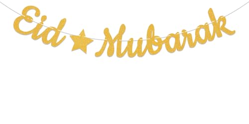 Eid Mubarak Banner Ramadan Mubarak Decorations Muslim Ramadan Party Decorations Muslim Islamic Eids Festival Party Decorations (Gold)