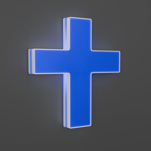 Image of Anrookie 3D LED Neon Cross Sign, USB-Powered Custom Neon Light with 5-Level Dimmer, 5 Color Options, Decorative Wall Art for Home, Bedroom, Church, Party, and Gifts (9x8 in) (Midnight Blue)