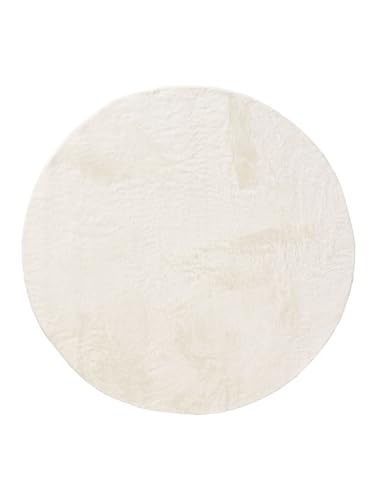 benuta Basic Alfombra Salon Furry - Crema Redonda 80 cm - De Piel sintética - Suave para Sala y Dormitorio - Base Antideslizante - Lavable - Compatible con calefacción bajo Suelo