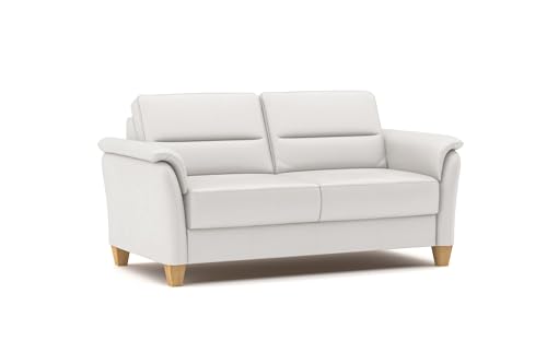 CAVADORE Leder 3er-Sofa Palera / Landhaus-Couch mit Federkern + massiven Holzfüßen / 179 x 89 x 89 / Leder Weiß