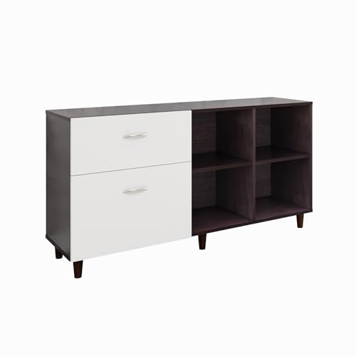 Image of VIKI Modern TV Unit for Living Room | Engineered Wood TV Cabinet with 2 Drawer Storage & 2 Open Shelves, Entertainment Unit, 140W x 74H x 40D cm | DIY | 1 Year Warranty (Wenge & White)