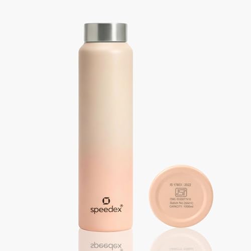 Image of Speedex Stainless Steel Water Bottle 1 Ltr, Leak Proof Screw Cap, BIS Approved 1000 ml Metal Bottle For Daily, Office, School, Gym, Travel Use for Men, Women, Kids, Adults, Peach Orange, Set of 1