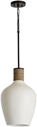 Capital Lighting 340614PW Destin Urban/Industrial Soft White Ceramic and Jute Teardrop Pendant, 1-Light 60 Watt, 19" H x 12" W, Dark Pewter