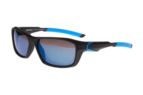 XPL DENALI Eyewear ELEVATION Sunglasses, Matte Black & Blue Frame, 58mm Lens Width, Blue Mirror Lenses