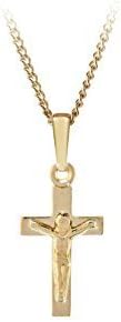 Funkyrox9ct Yellow gold crucifix childrens pendant with 14" chain. Giftbox