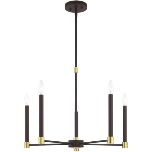 Image of Livex Lighting 46885-07 5 Light Bronze W /Satin Brass Accents Chandelier