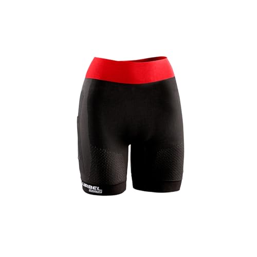 Lurbel Tifon Pro Shorts W, Malla para Trail Running, Malla Corta Transpirable y Anti-Olor, con Bolsillos, Malla Termorreguladora, Mujer. (S - Negro/Rojo)