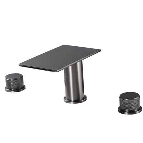 Robinet mitigeur de lavabo cascade gris à 3 trous avec 2 poignées en laiton pour salle de bain