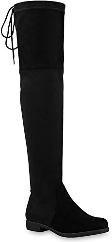 Basic Damen Overknees Schleifen Stiefel Samt Flach Langschaftstiefel...