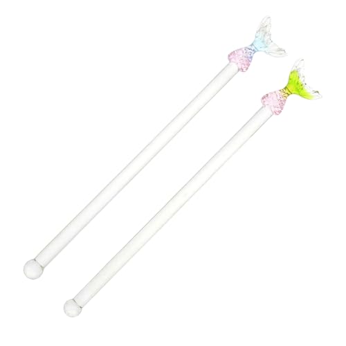 COLLBATH 2pcs Mermaid Stirring Rods Reusable Glass Cocktail Stirrers for Mixing Iced Tea Wine and Beverages Elegant Long Handle Design