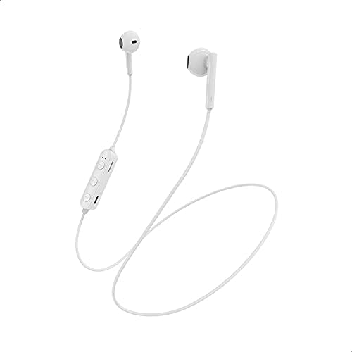 BOROFONE BE27 Cool Song Bluetooth Wireless Sports Earphones, white, showing earbuds, inline control, and cable.