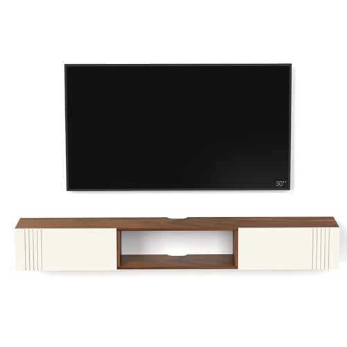 Image of Evara Engineering Wood Wall Mount TV Entertainment Unit Set Top Box Stand /TV Panel Cabinet Panel with Shelves for Books & Decor Display Unit, Handleless, 60 Inches (Classic Brown & White)