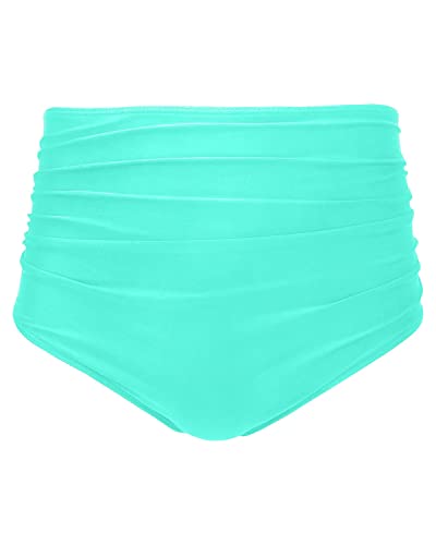 Image of Tempt Me Women High Waisted Bikini Bottom Retro Ruched Swim Bottom Shirred Tankinis Brief