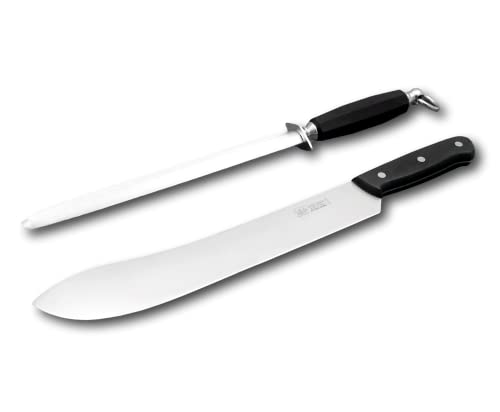 DUE BUOI SET SCIABOLA LAMA CM 30 CODOLO PASSANTE E MANICO IN TECNOPOLIMERO NERO + ACCIAINO OVALE