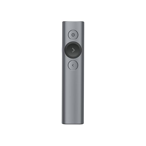 Logitech Spotlight Presentador Inalámbrico, 2.4 GHz y Bluetooth, Receptor USB, Puntero Láser Digital, Distancia de 30 Metros, Cronometro, PC/Mac/Android/iOS – Gris