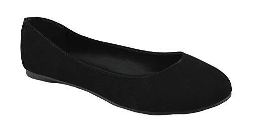 Soda Shoes Comfortable Women Ballet Casual Flat Round Toe Memory Gel Insole Memory Foam Loafers Kreme-S Black Nubuck Suede 7