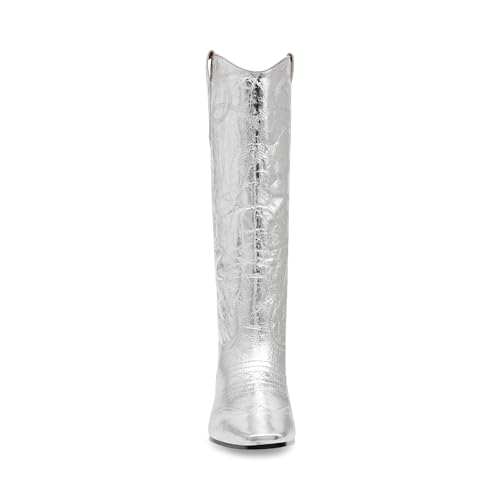 Steve Madden Steve Madden Women's Dollie Western Boot, Silver Leather, 8
