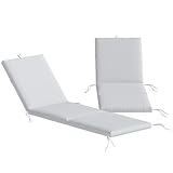 Outsunny Lot de 2 Coussins de Chaise Longue avec 5 Sangles et Poignée Intégrée, Coussin Bain de Soleil Déperlant Extérieur pour Plage Balcon Jardin, 182x53x6cm, Gris Clair