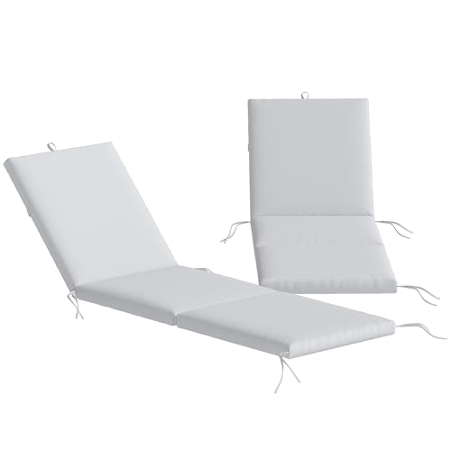 Outsunny Lot de 2 Coussins de Chaise Longue avec 5 Sangles et Poignée Intégrée, Coussin Bain de Soleil Déperlant Extérieur pour Plage Balcon Jardin, 182x53x6cm, Gris Clair