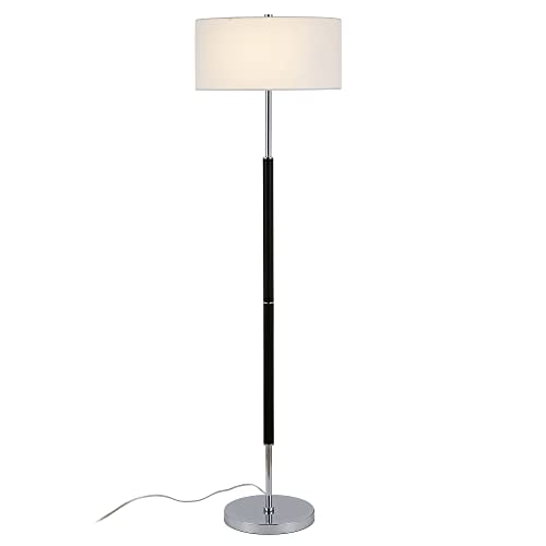 Image of Henn&Hart 2-Light Floor Lamp with Fabric Shade in Matte Black /Polished Nickel /White, Floor Lamp for Home Office, Bedroom, Living Room
