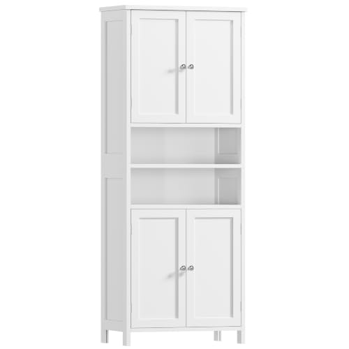 Image of TEENFON 66.9 inch H Tall Bathroom Storage Cabinet with 4 Doors & 2 Open Shelves | Bathroom Cabinet with Adjustable Shelves, Large Capacity Cabinet for Kitchen, Living Room, Entryway, Laundry & Pantry, White