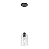 KLSS Modern Black Farmhouse Clear Glass Cylinder Pendant Light Fixture,Mini Pendant Lighting for Kitchen Island Decor - 4.75 Inch Shade, 2-58 Inch Cord, Matte Black.(1 Pack)