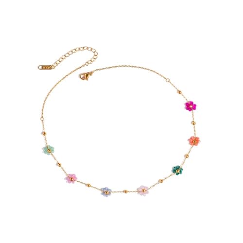 IMINI Gänseblümchen Halskette für Damen und Mädchen Edelstahl Buntes Kleinen Blumen Halsband Halskette 18 Karat Vergoldet Zierliches Schmuckgeschenk