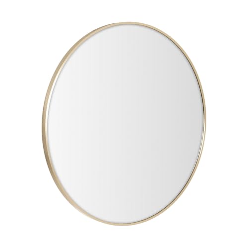 LOLAhome Espejo de Pared Redondo con Borde de Aluminio Dorado de Estilo Moderno y Sencillo Adecuado para Decoración, Recibidor, Baño, Dormitorio, Tocador y Vestidor