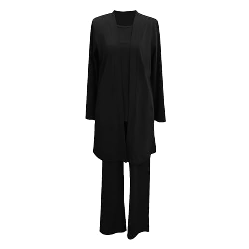 Womens Chiffon 3 Piece Outfit Sets Solid Formal Wide Leg Pant Suits Dressy Wedding Guest Pantsuits3