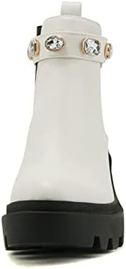 Soda PROFILE Women Lug Sole Mid Heel Chelsea Fashion Ankle Bootie w/Gleaming Studs (White, numeric_10) | Image 2