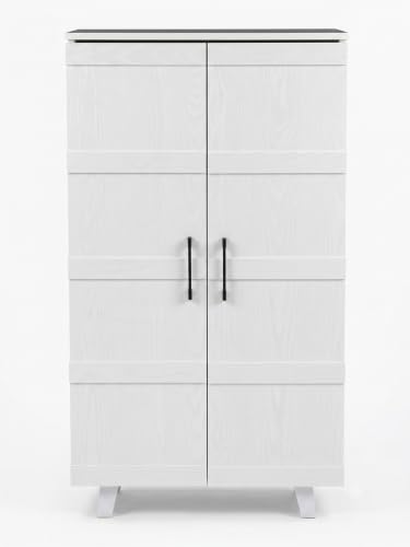 Image of Rune Engineered Wood Shoe Cabinet | 2 Door Shoe Rack with 6 Spacious Shelves | Modern Shoe Storage Cabinet for Entryway, Bedroom & Living Room | White Finish