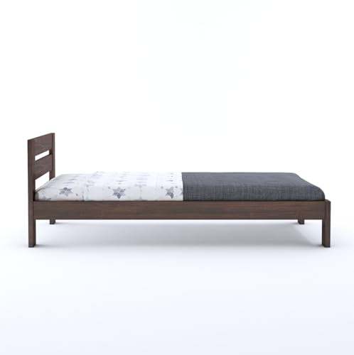 Image of BM WOOD FURNITURE Wooden Single Size Bed Without Storage | Single Cot with Upholstered Cushion Headboard for Hotel & Guest Room | Solid Wood Sheesham, Walnut Finish