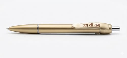 Image of Premium Gold-Toned Jai Shree Ram Engraved Metallic Ballpoint Pen with Pull-Out Rama Lalla Scroll - Exclusive Spiritual Gift & Devotional Stationery