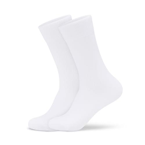 LMHCISO Plain White Crew Dress Socks for Men Combed Cotton Size 13-15