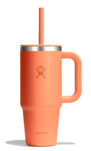 Image of Hydro Flask Travel Tumbler with Handle, Lid and Straw - Insulated Stainless Steel in 24 Oz Nectar Orange