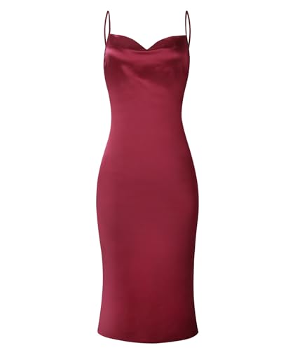 HAHAEMMA Robe de loisirs sans manches à bretelles spaghetti en satin pour femme - Cocktail - Plage - Soirée - Col bénitier - Motif : points - Léopard - Robe midi, M – vue 4
