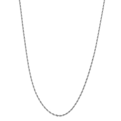 Chaîne en or blanc collier maille corde 2.5mm avec fermoir mousqueton
