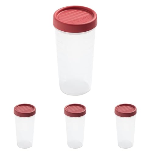 TATAY Frischhaltedose 0,6L Twist | Schraubdeckel | Vorratsdosen mit Deckel Luftdicht | Geeignet für Mikrowelle, Spülmaschine, Kühlschrank, Gefrierfach | Kunststoff BPA-frei | 8,5x8,5x16,5 cm, Rot