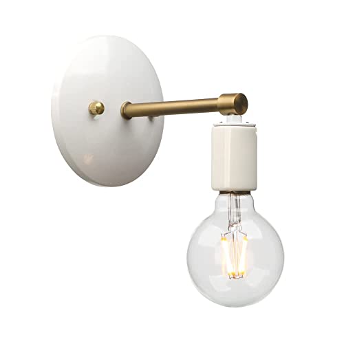 CeilSong Vintage Industrial Mini Aplique Individual Lámpara de Pared con Acabado Antiguo Cerámica 1 luz Aplique de Pared(Blanco)