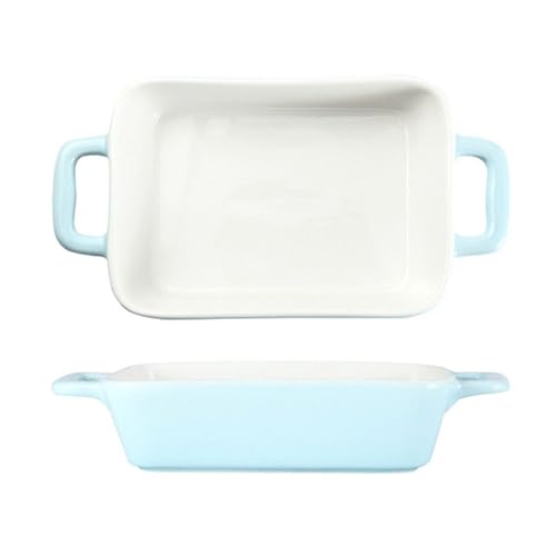 Bandeja para hornear de cerámica rectangular fácil de limpiar con doble asa azul 2