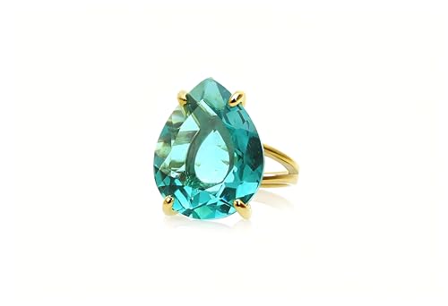 Bague Tourmaline Bleue Poire en Or : Cadeau Anniversaire Octobre