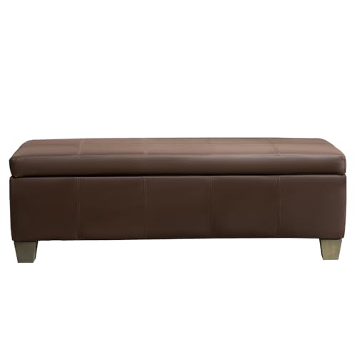 Image of 51 Inch Storage Ottoman, Storage Bench with Safety Hinge, Upholstered Synthetic Leather Ottoman Bench for Bedroom, Living Room, Entryway, Hallway, Foot Rest, Support 500lbs, Brown