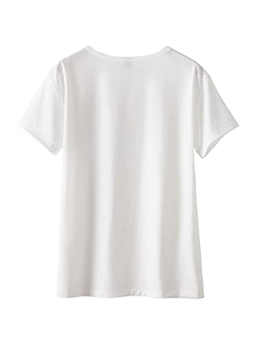 Sweatyrocks Women's Heart Print T Shirts Summer Funny Short Sleeve Tops For Teen Girl Leopard White L #TOP9