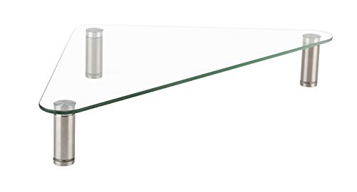 Höhenverstellbarer Monitorständer aus Glas I Bildschirmerhöhung für PC I Höhe 75-85 cm I Dreieckig, 20kg I Chrom