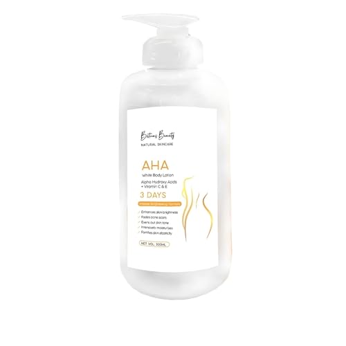 Britains Beauty AHA White Body Lotion mit Alpha-Hydroxysäuren, Vitamin C & E, intensiv aufhellende Formel für glatte und hydratisierte Haut, 500 ml (Weiß, 500 ml)
