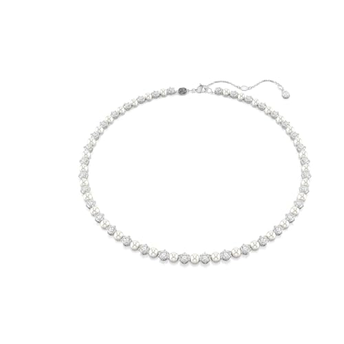 Swarovski Collana Tennis Matrix, Crystal Pearl, Taglio Round, Bianca, Placcato rodio