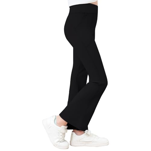 Black Cherry Girls Flare Leggings with 2 Pockets, Bootcut Yoga Pants, Crossover Waist Bell Bottoms for Dance Workout2