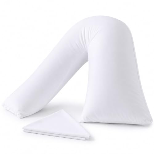 CASABLOOM Orthopaedic V Pillow with Pillowcase Ultra Soft Hollowfibre Support for Neck Back Maternity Nursing & Pregnancy Anti-Allergy Machine Washable Cover (White 75×35cm)