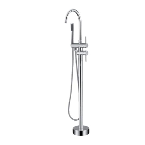 Grifo Bañera de Suelo Cromado Cuello de Cisne Grifos Duchas de Baño con Alcachofa y dos Mandos