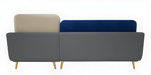 Image of Modern & Luxury Cushioned Couch Relax sectional Sofa in Fabric & Velvet and Heavy Duty Sofa Ideal for bedrooms, Living Rooms, Guest Rooms and Office-(LHP 4 Seater Blue & Beige).